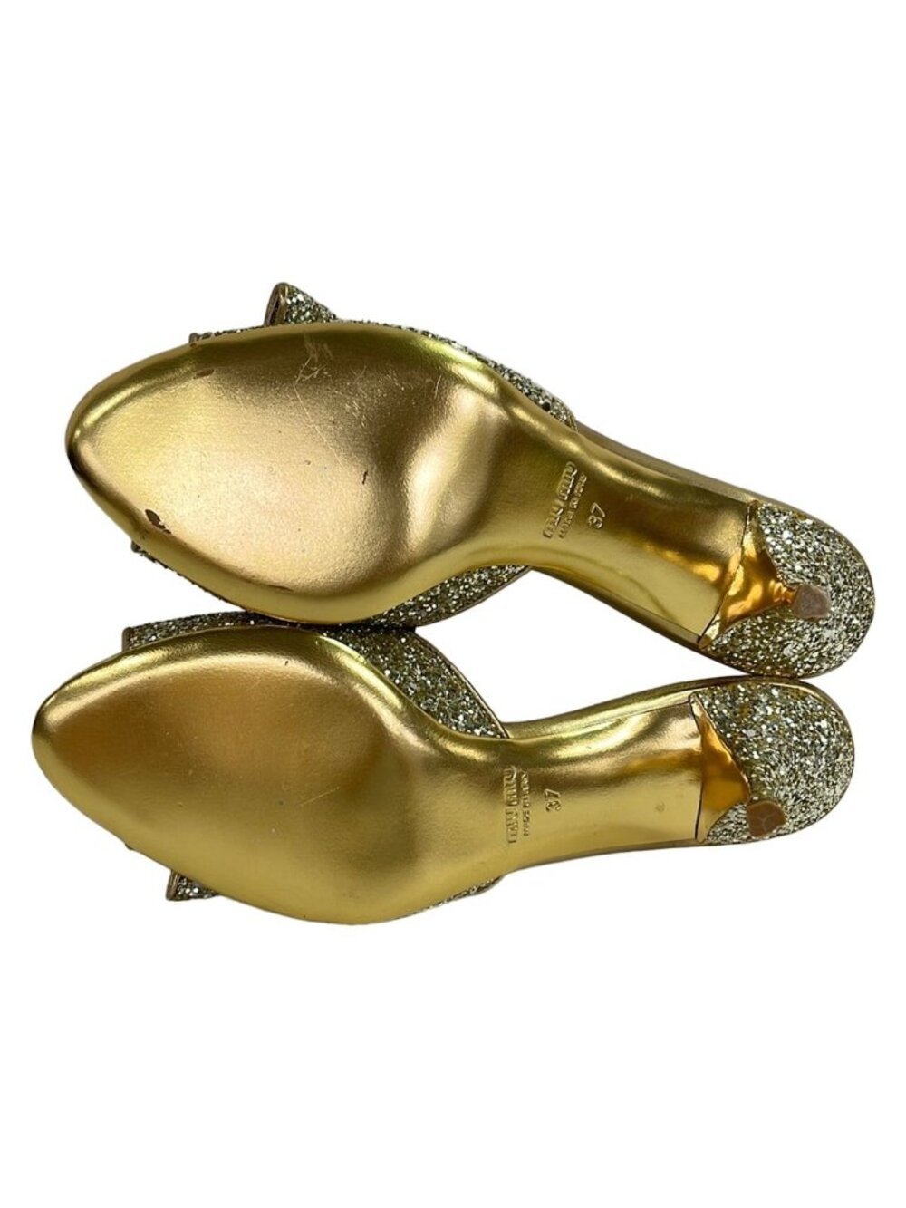 Miu Miu Mules Gold Clear Ribbon Bijou Glitter Leather - Picture 4 of 7
